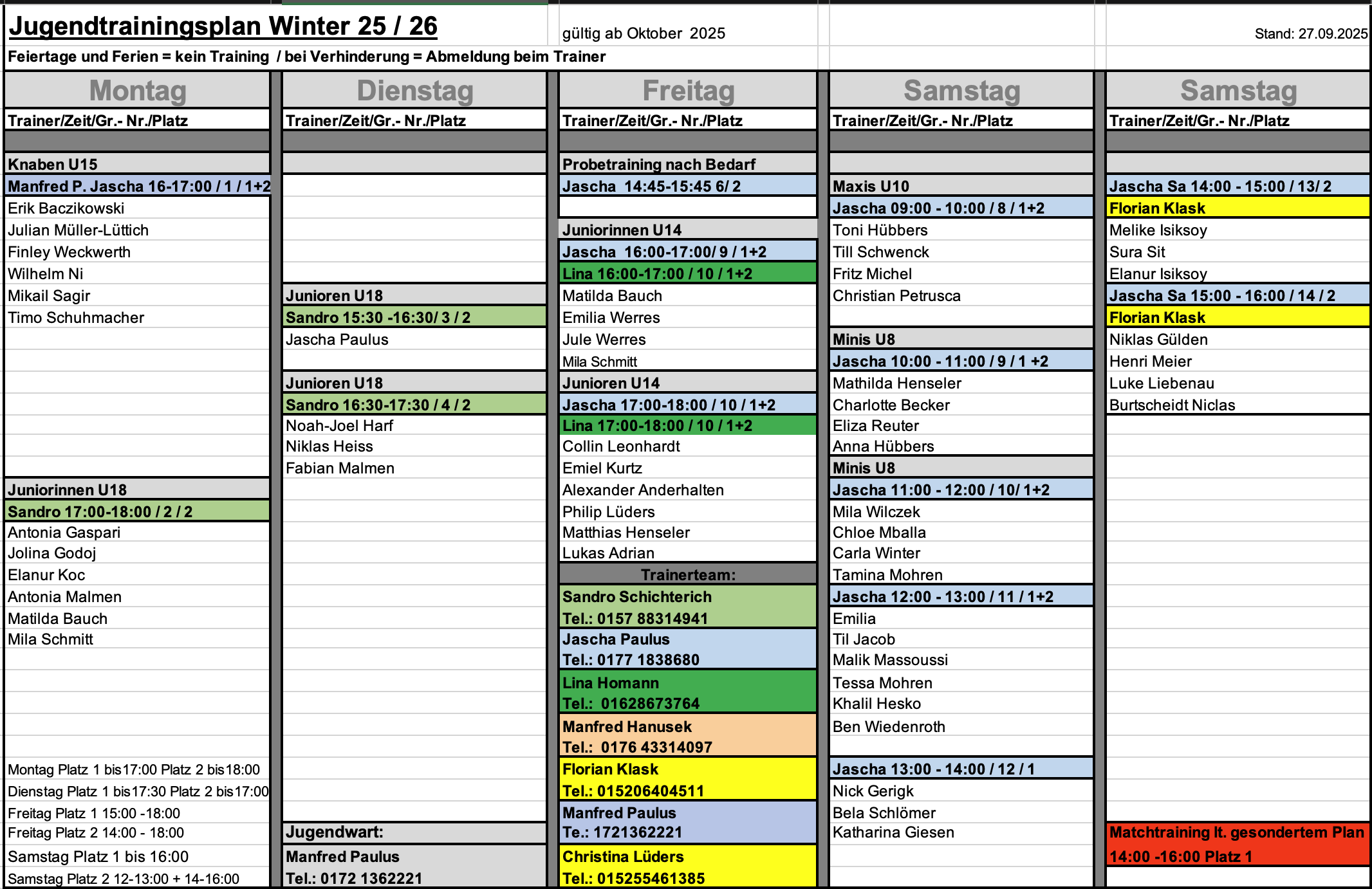Trainingsplan Stand August 2023